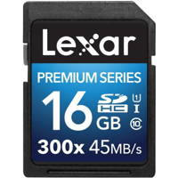 کارت حافظه SDHC لکسار مدل Premium کلاس 10 استاندارد UHS-I U1 سرعت 45MBps 300X ظرفیت 16 گیگابایت
